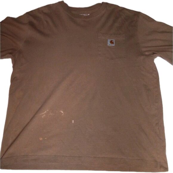 Men's Carhartt Large Loose Brown Pocket T-shirt Distressed Condition  Spots... - Picture 1 of 16